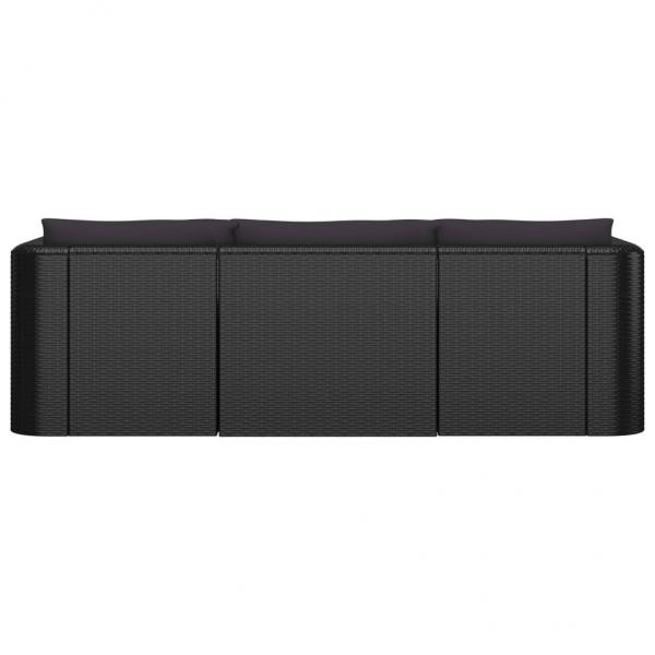 3-tlg. Garten-Sofagarnitur mit Auflagen Poly Rattan Schwarz