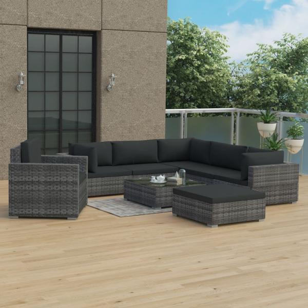 ARDEBO.de - 8-tlg. Garten-Lounge-Set mit Auflagen Poly Rattan Grau