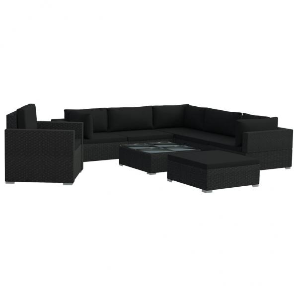 8-tlg. Garten-Lounge-Set mit Auflagen Poly Rattan Schwarz