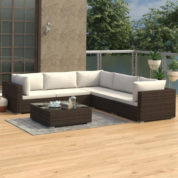 ARDEBO.de - 6-tlg. Garten-Lounge-Set mit Auflagen Poly Rattan Braun