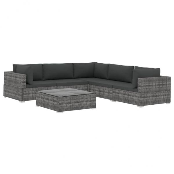 6-tlg. Garten-Lounge-Set mit Auflagen Poly Rattan Grau