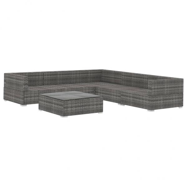 6-tlg. Garten-Lounge-Set mit Auflagen Poly Rattan Grau