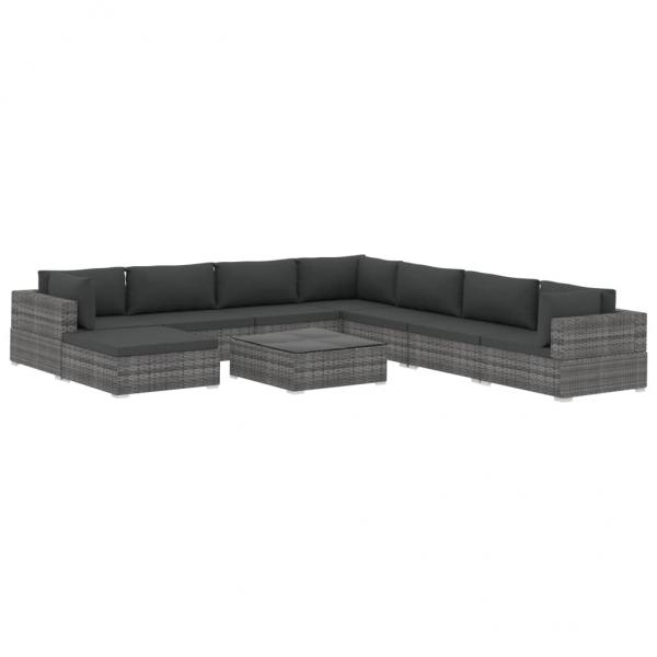 9-tlg. Garten-Lounge-Set mit Auflagen Poly Rattan Grau