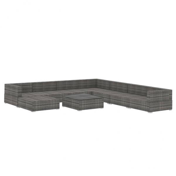 9-tlg. Garten-Lounge-Set mit Auflagen Poly Rattan Grau