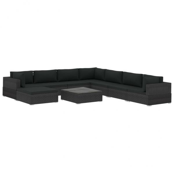 9-tlg. Garten-Lounge-Set mit Auflagen Poly Rattan Schwarz