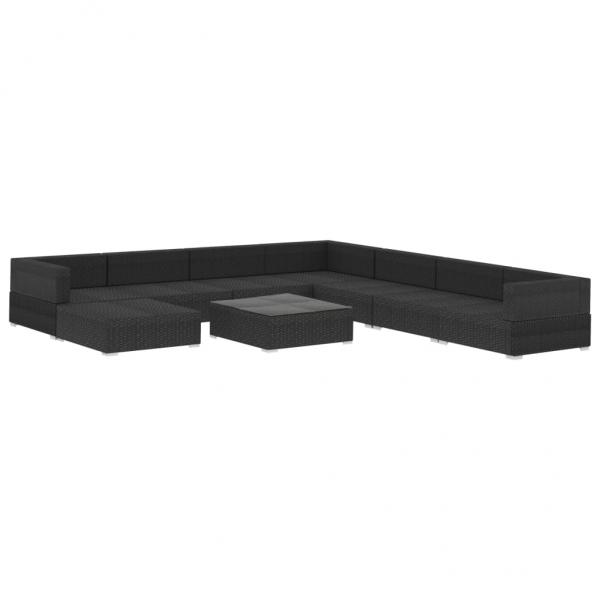 9-tlg. Garten-Lounge-Set mit Auflagen Poly Rattan Schwarz