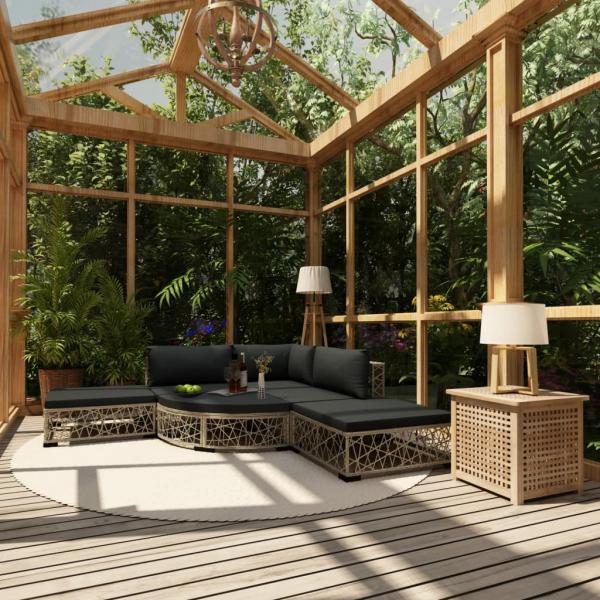 ARDEBO.de - 6-tlg. Garten-Lounge-Set mit Kissen Poly Rattan Grau