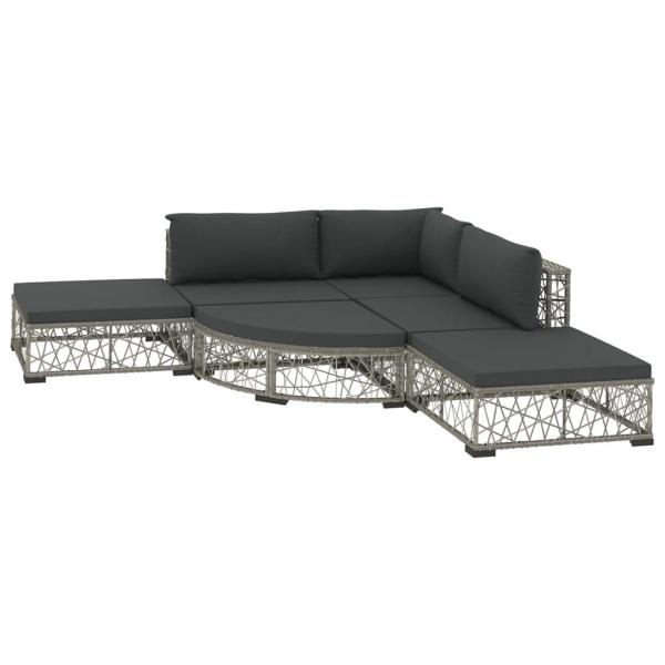 6-tlg. Garten-Lounge-Set mit Kissen Poly Rattan Grau