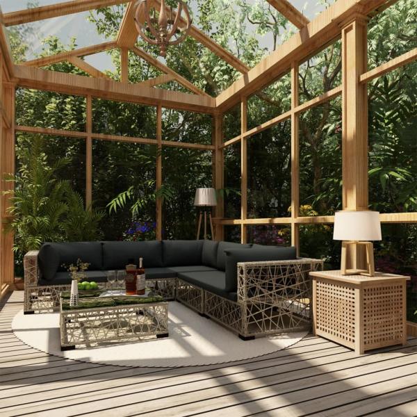 ARDEBO.de - 6-tlg. Garten-Lounge-Set mit Auflagen Poly Rattan Grau