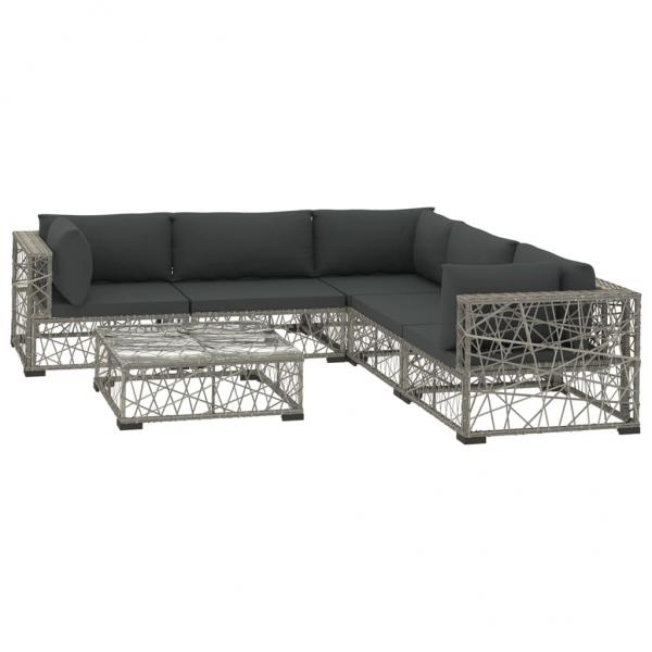 6-tlg. Garten-Lounge-Set mit Auflagen Poly Rattan Grau