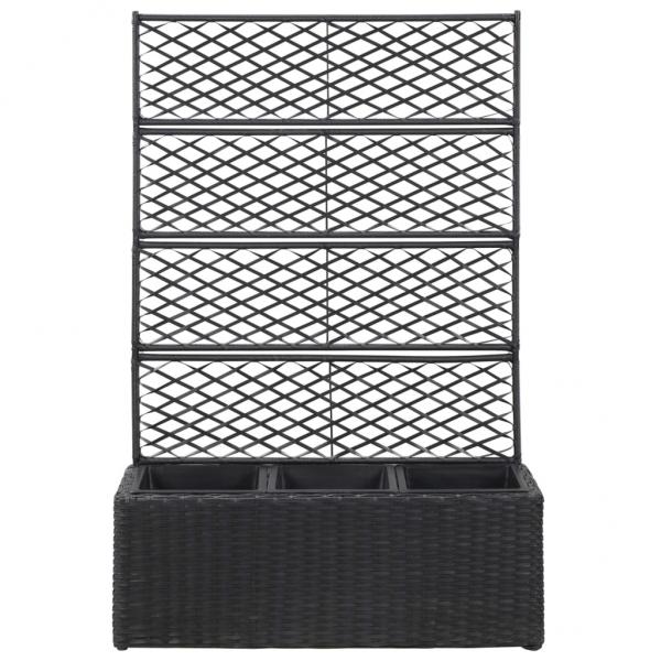 ARDEBO.de - Hochbeet mit Rankgitter 3 Töpfe 83×30×130cm Poly Rattan Schwarz