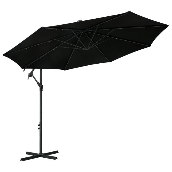 Ampelschirm mit LED-Leuchten und Stahlmast 300 cm Schwarz