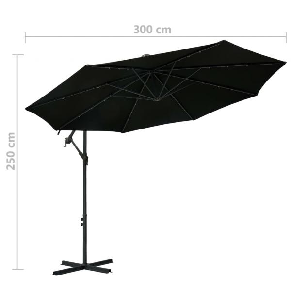 Ampelschirm mit LED-Leuchten und Stahlmast 300 cm Schwarz