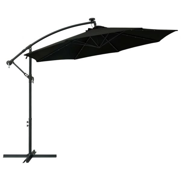 Ampelschirm mit LED-Leuchten und Stahlmast 300 cm Schwarz