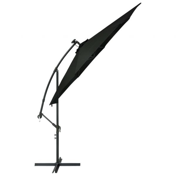 Ampelschirm mit LED-Leuchten und Stahlmast 300 cm Schwarz