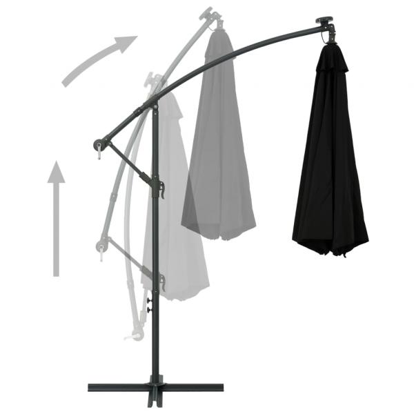 Ampelschirm mit LED-Leuchten und Stahlmast 300 cm Schwarz