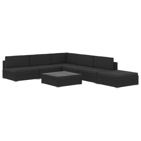 6-tlg. Garten-Lounge-Set Schwarz mit Auflagen Poly Rattan