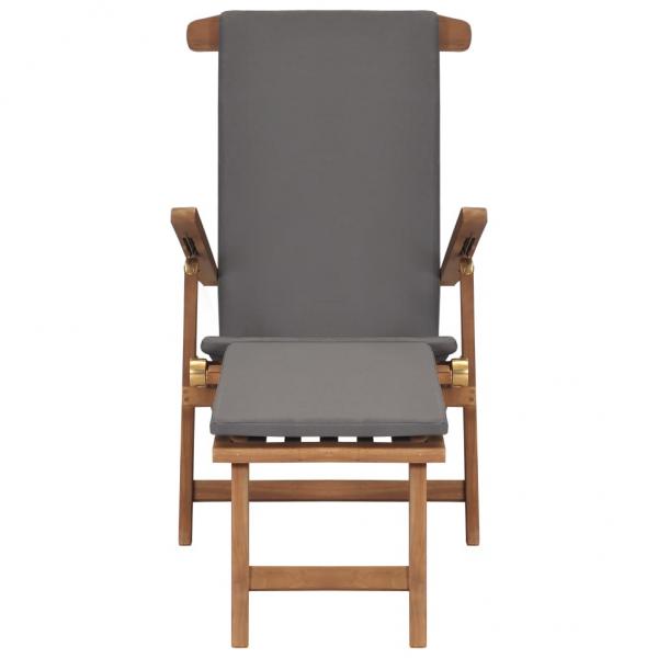 Liegestuhl mit Auflage Dunkelgrau Massivholz Teak