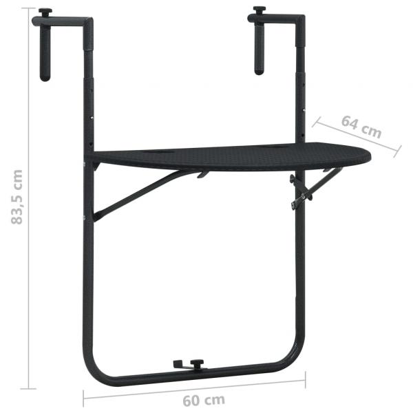 Balkonhängetisch Schwarz 60x64x83,5 cm Kunststoff Rattanoptik