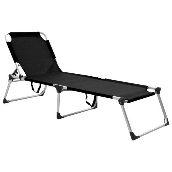 ARDEBO.de - Extra Hohe Klappbare Senioren-Sonnenliege Schwarz Aluminium