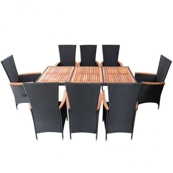 9-tlg. Garten-Essgruppe Poly-Rattan Akazienholz Schwarz