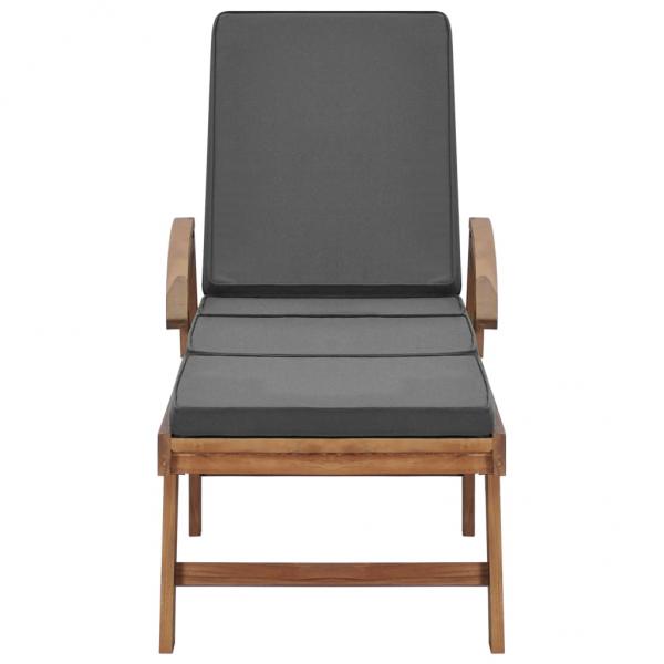 Sonnenliege mit Auflage Massivholz Teak Dunkelgrau