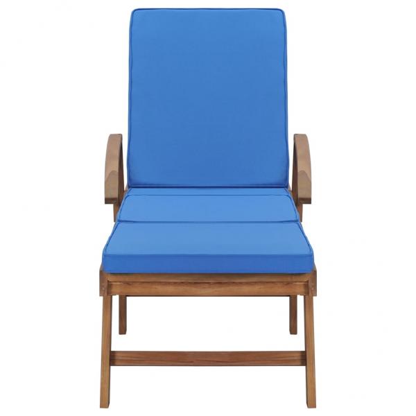 Sonnenliege mit Auflage Massivholz Teak Blau