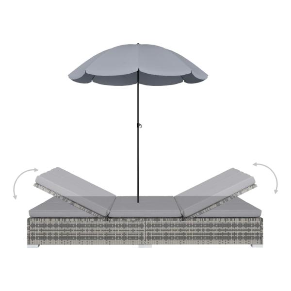 Outdoor-Loungebett mit Sonnenschirm Poly Rattan Grau