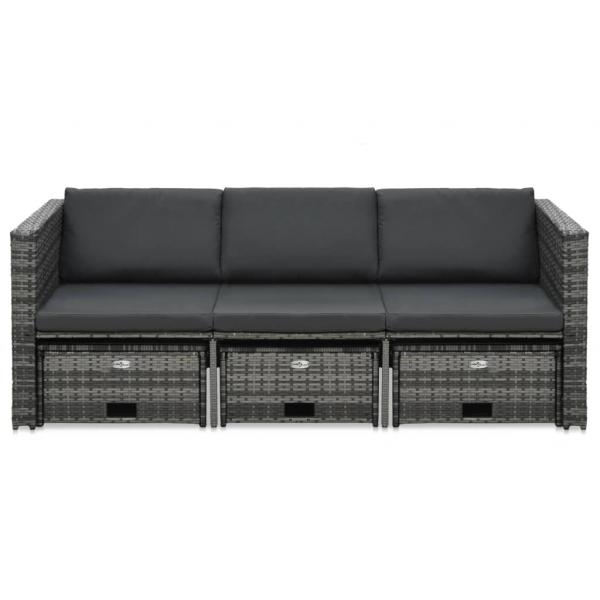 4-tlg. Garten-Lounge-Set mit Auflagen Poly Rattan Grau