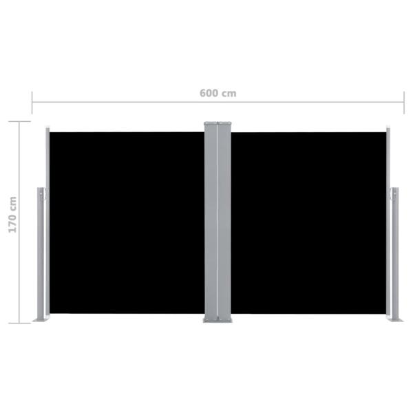 Ausziehbare Seitenmarkise Doppelt 170 x 600 cm Schwarz