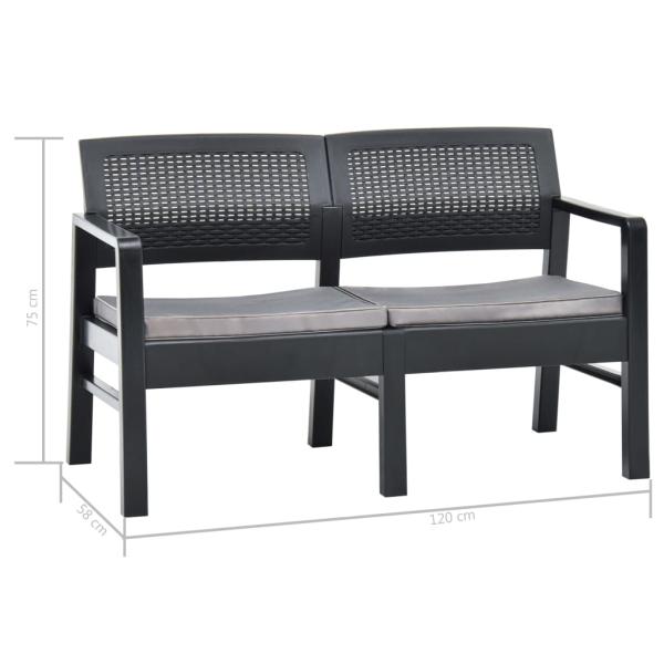 2-Sitzer-Gartenbank mit Auflagen 120 cm Kunststoff Anthrazit