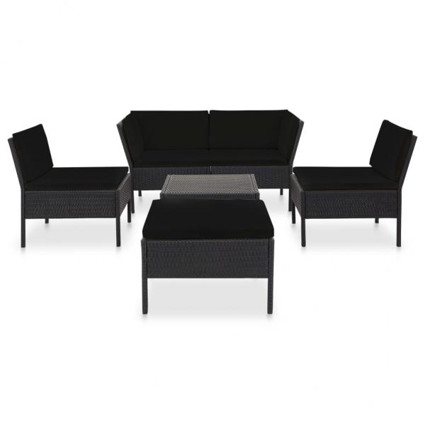 6-tlg. Garten-Lounge-Set mit Auflagen Poly Rattan Schwarz