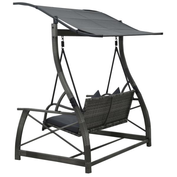 ARDEBO.de - Hollywoodschaukel 3-Sitzer mit Dach Poly Rattan Grau