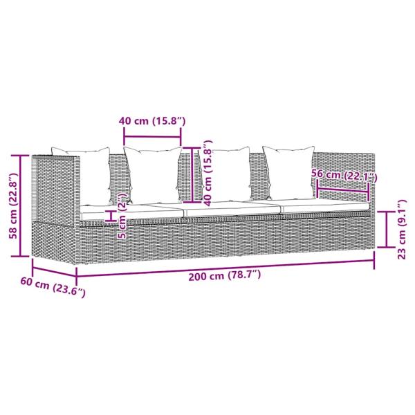 Garten-Sofabett mit Kissen Poly Rattan Schwarz