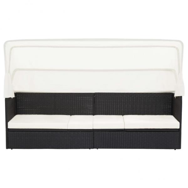 Gartensofa mit Sonnendach Schwarz Poly Rattan 