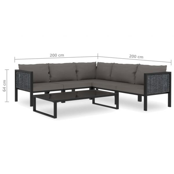 6-tlg. Garten-Lounge-Set mit Auflagen Poly Rattan Anthrazit