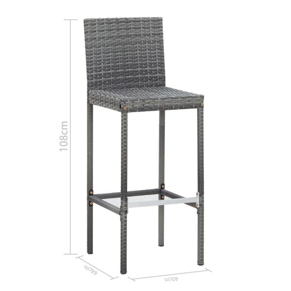 7-tlg. Gartenbar-Set mit Auflagen Poly Rattan Grau