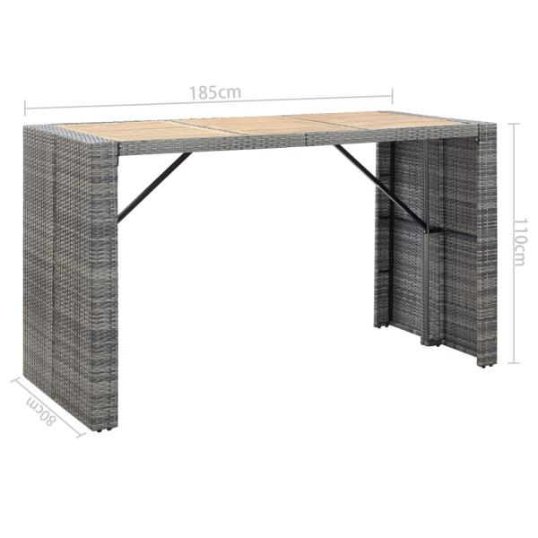 7-tlg. Gartenbar-Set mit Auflagen Poly Rattan Grau