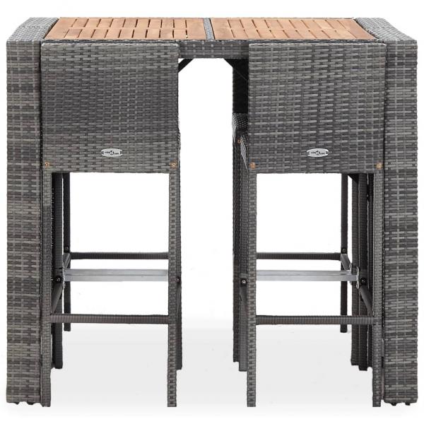 ARDEBO.de - 5-tlg. Garten-Bar-Set Poly Rattan und Akazienholz Grau