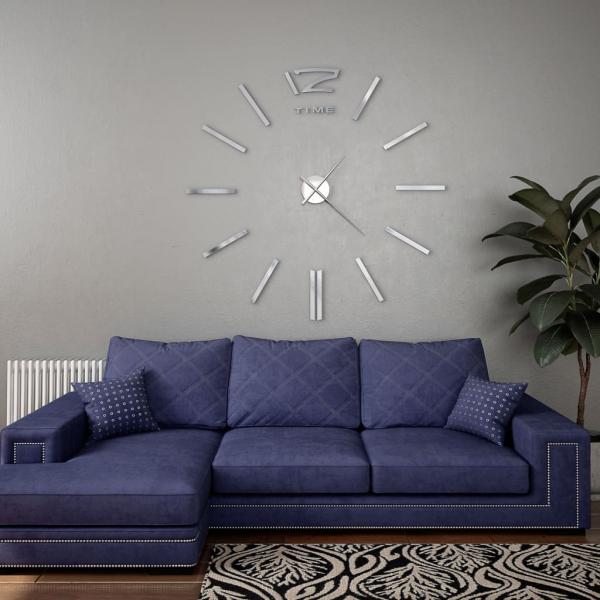 ARDEBO.de - 3D-Wanduhr Modernes Design 100 cm XXL Silbern