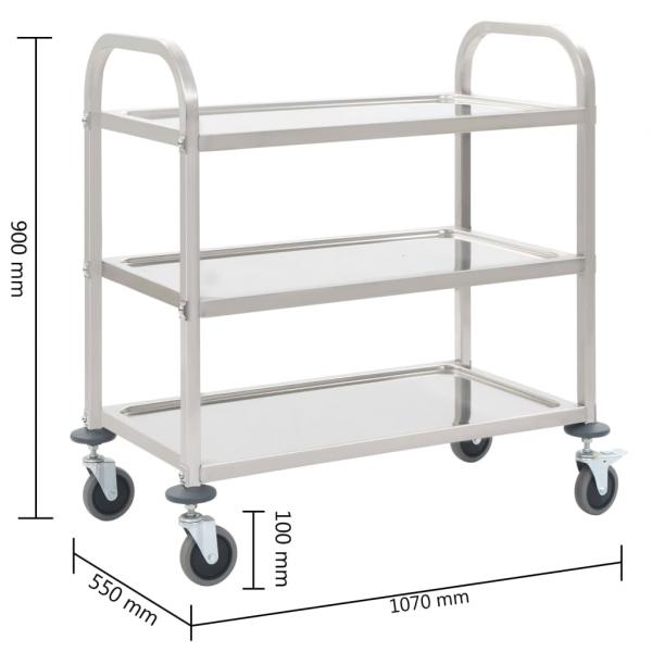 3-Stufiger Servierwagen 96,5 x 55 x 90 cm Edelstahl