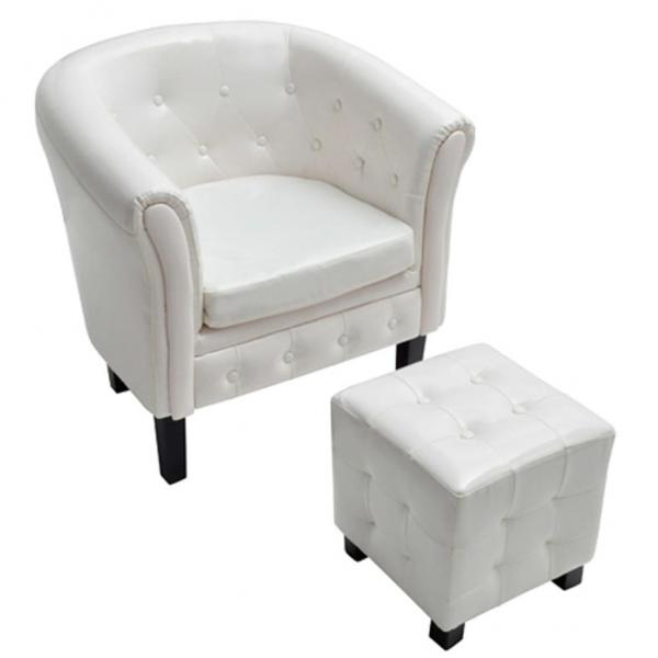 Sessel mit Fußhocker Weiß Kunstleder