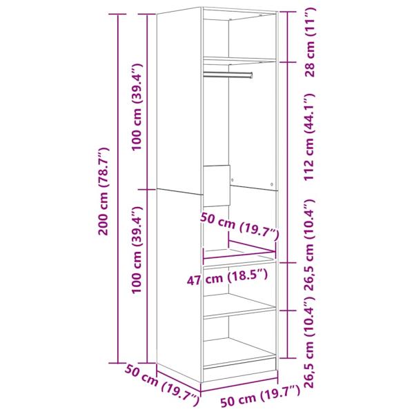 Kleiderschrank Betongrau 50x50x200 cm Holzwerkstoff