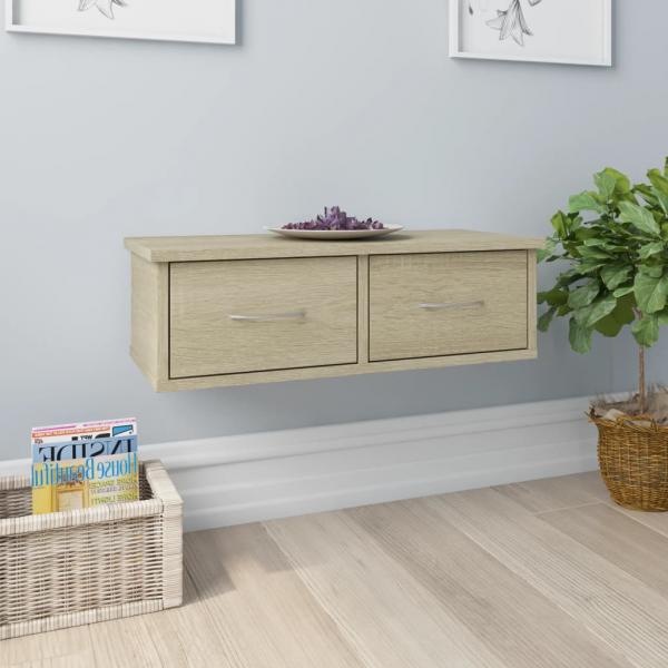 ARDEBO.de - Wand-Schubladenregal Sonoma-Eiche 60x26x18,5 cm Holzwerkstoff