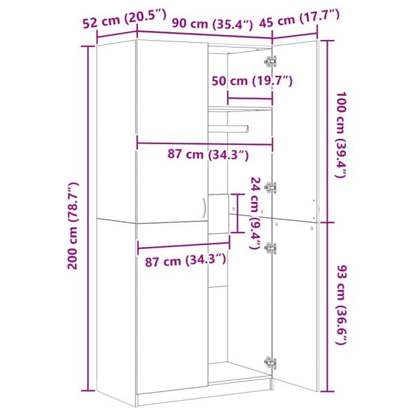 Kleiderschrank Weiß 90x52x200 cm Holzwerkstoff
