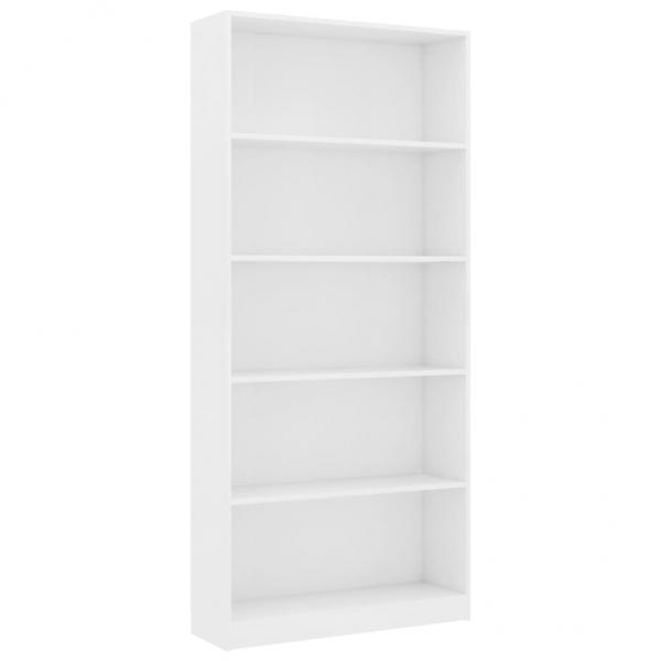 Bücherregal 5 Fächer Weiß 80x24x175 cm Holzwerkstoff