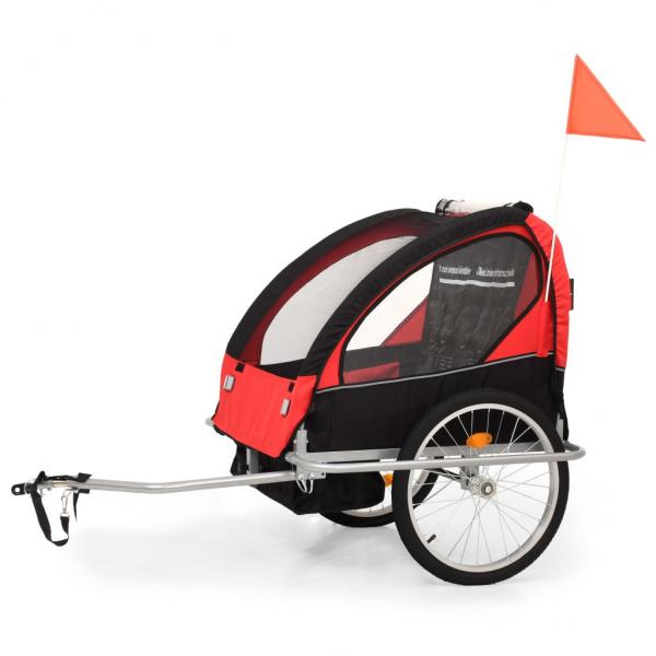 2-in-1 Fahrradanhänger und Kinderwagen Schwarz und Rot