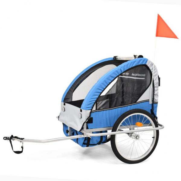 2-in-1 Fahrradanhänger und Kinderwagen Blau und Grau