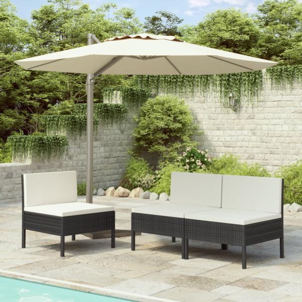 ARDEBO.de - Gartenstühle 3 Stk. mit Auflagen Poly Rattan Schwarz