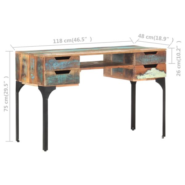Schreibtisch 118x48x75 cm Recyceltes Massivholz  